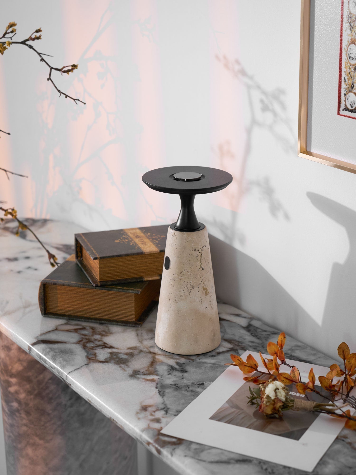 Portable Travertine LED Table Lamp – Touch Control, USB Rechargeable