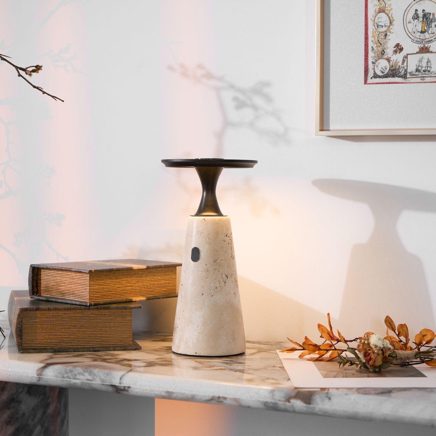 Portable Travertine LED Table Lamp – Touch Control, USB Rechargeable