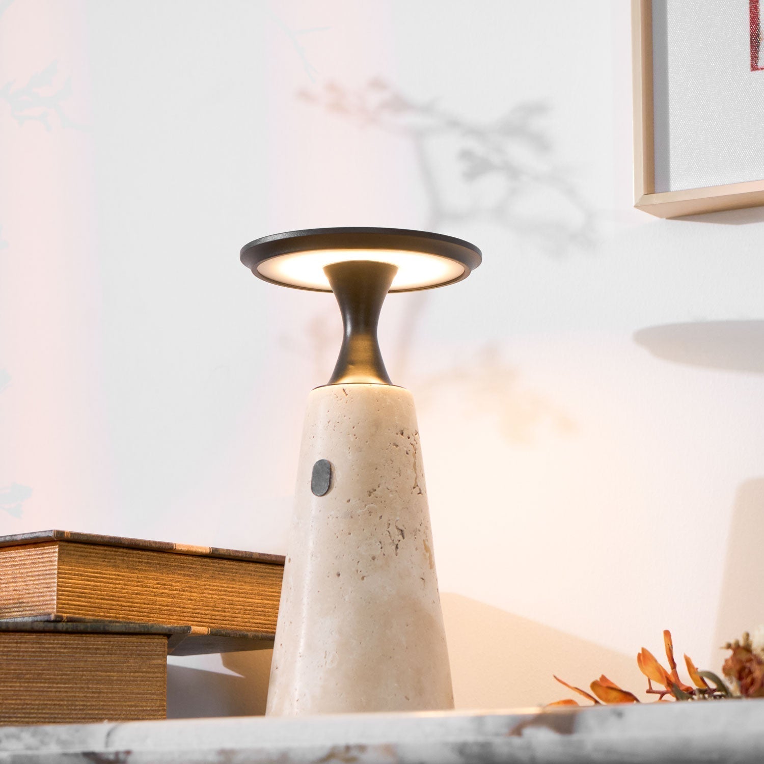 Portable Travertine LED Table Lamp – Touch Control, USB Rechargeable