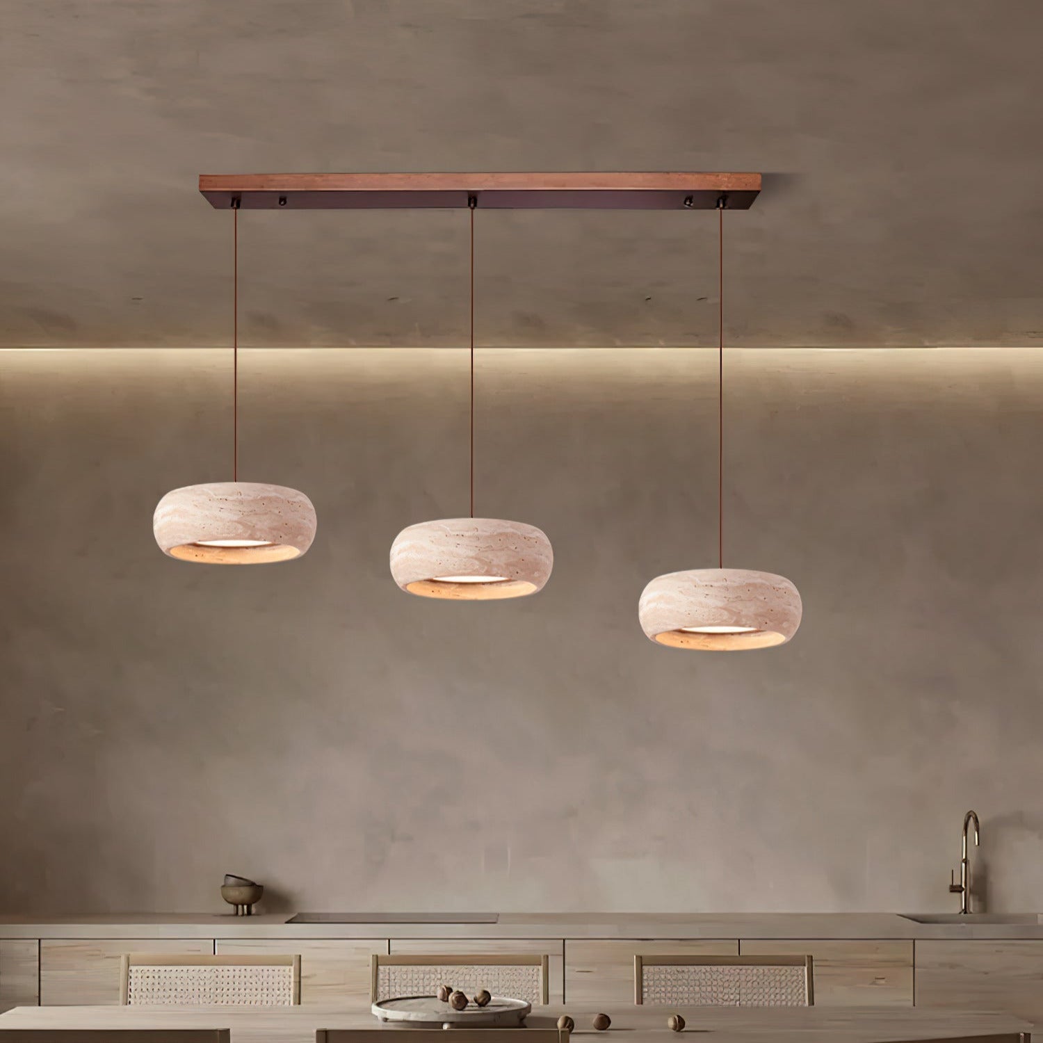 Modern Travertine Pendant Lamp – Donut-Shaped Ceiling Light