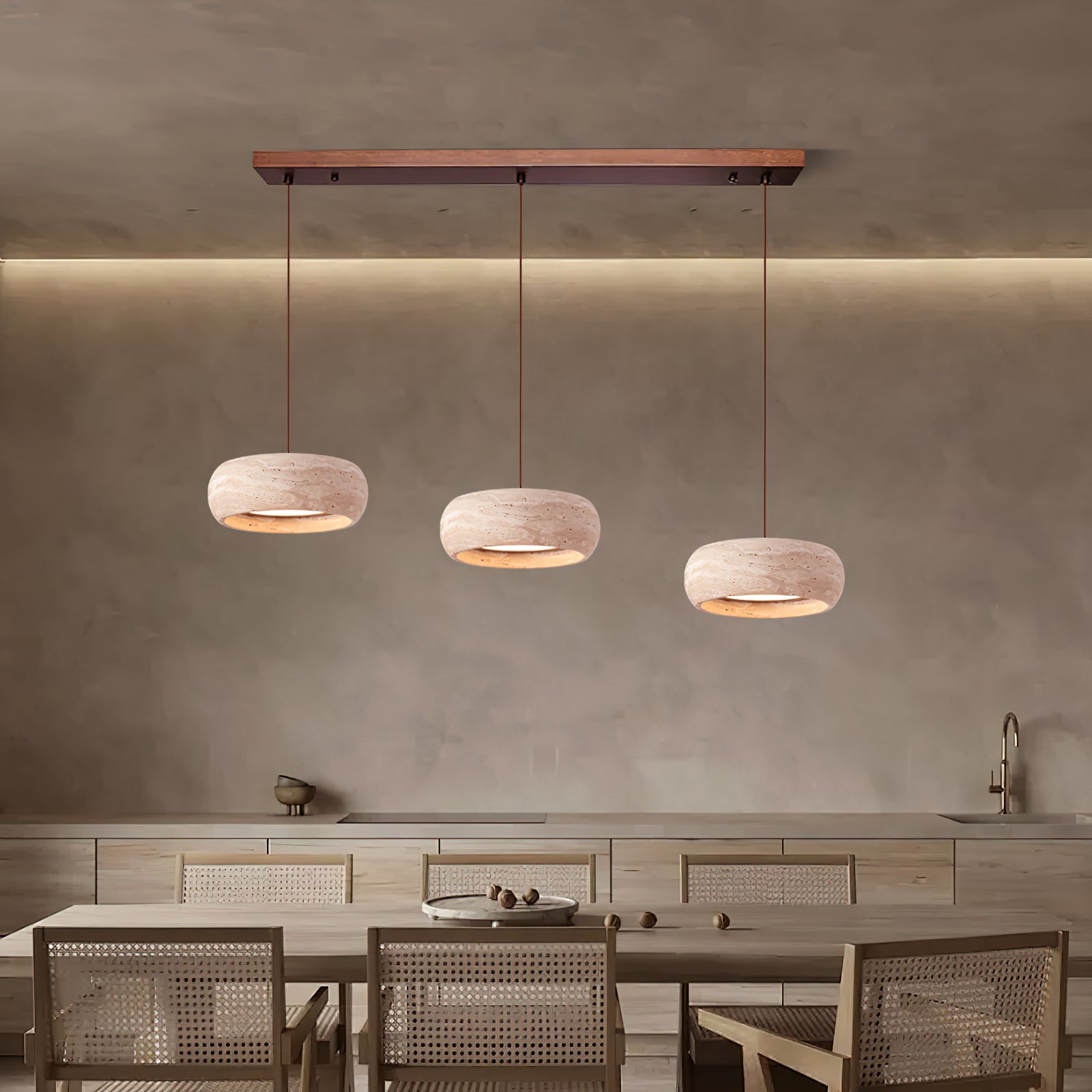 Modern Travertine Pendant Lamp – Donut-Shaped Ceiling Light