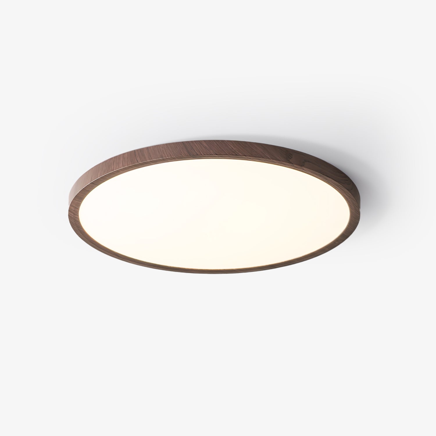 Contemporary Slim LED Ceiling Lamp – Metal & Acrylic Flush Mount in Walnut Finish