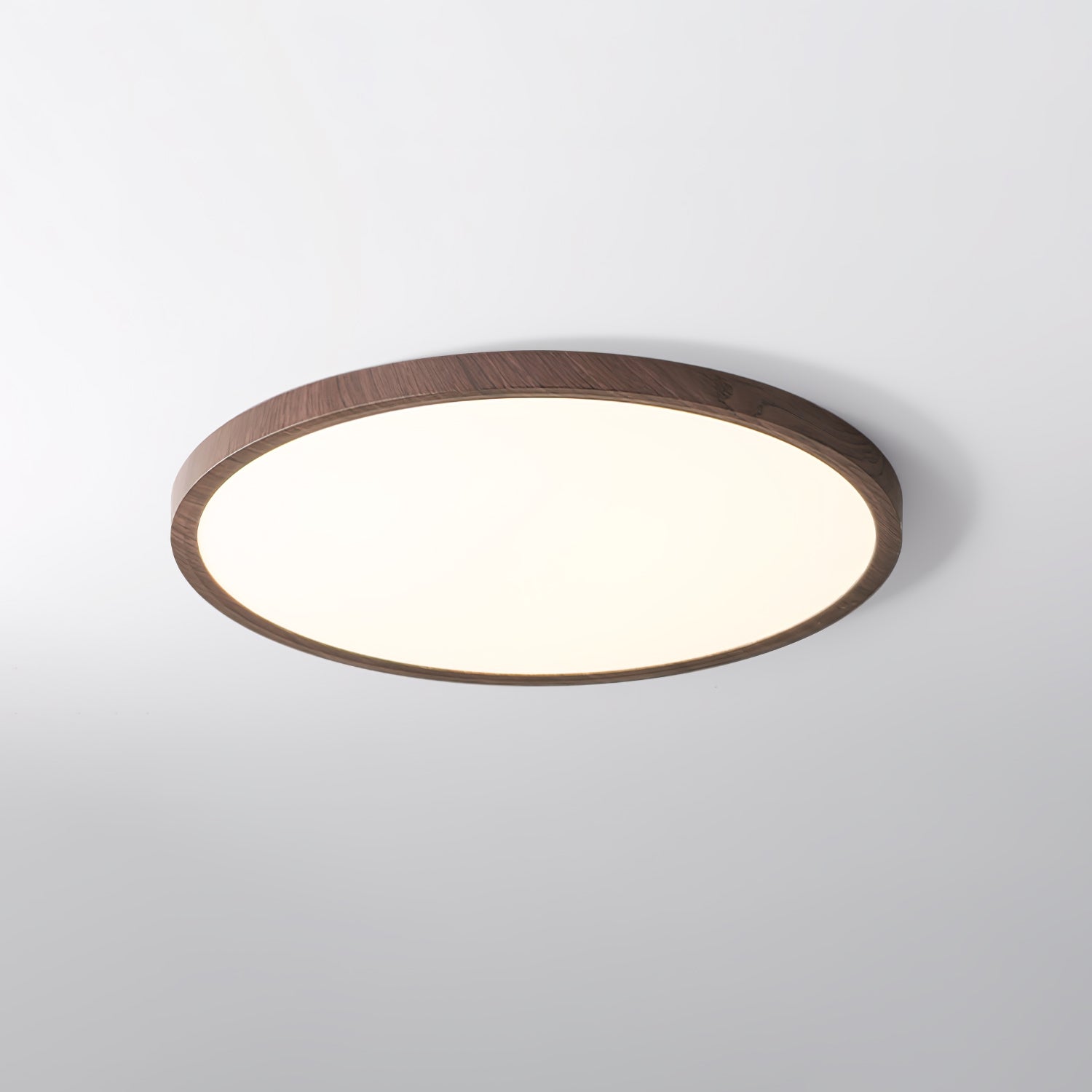 Contemporary Slim LED Ceiling Lamp – Metal & Acrylic Flush Mount in Walnut Finish