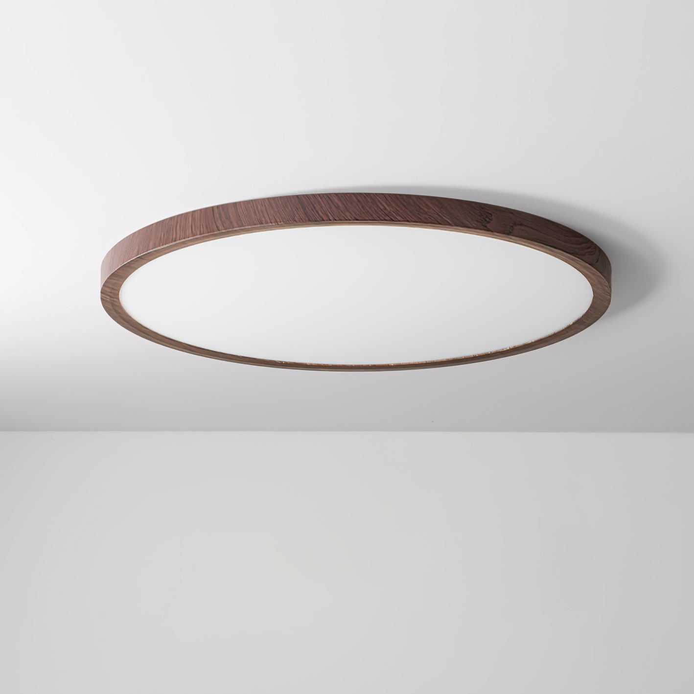 Contemporary Slim LED Ceiling Lamp – Metal & Acrylic Flush Mount in Walnut Finish