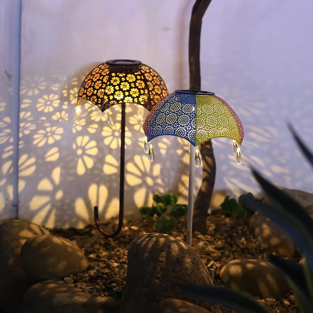 Decorative Solar Garden Lamps in Umbrella Style with Warm White Light (Set of 2)