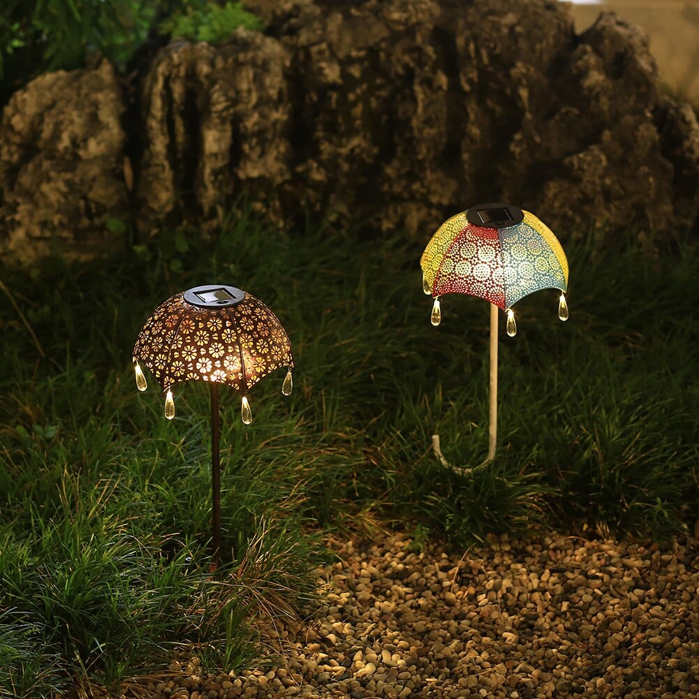 Decorative Solar Garden Lamps in Umbrella Style with Warm White Light (Set of 2)