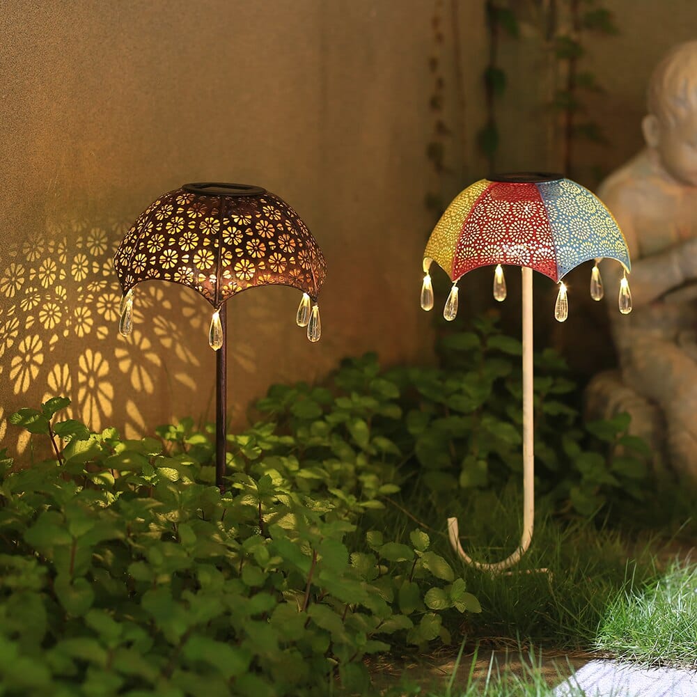 Decorative Solar Garden Lamps in Umbrella Style with Warm White Light (Set of 2)