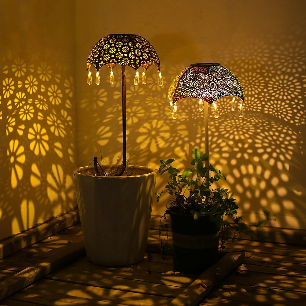 Decorative Solar Garden Lamps in Umbrella Style with Warm White Light (Set of 2)