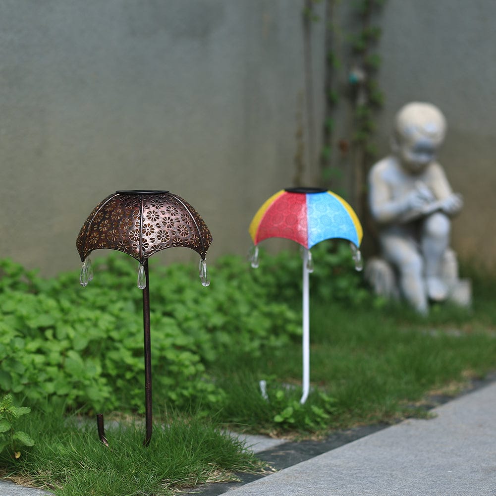 Decorative Solar Garden Lamps in Umbrella Style with Warm White Light (Set of 2)
