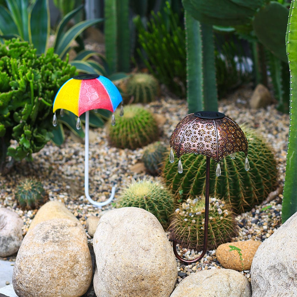 Decorative Solar Garden Lamps in Umbrella Style with Warm White Light (Set of 2)