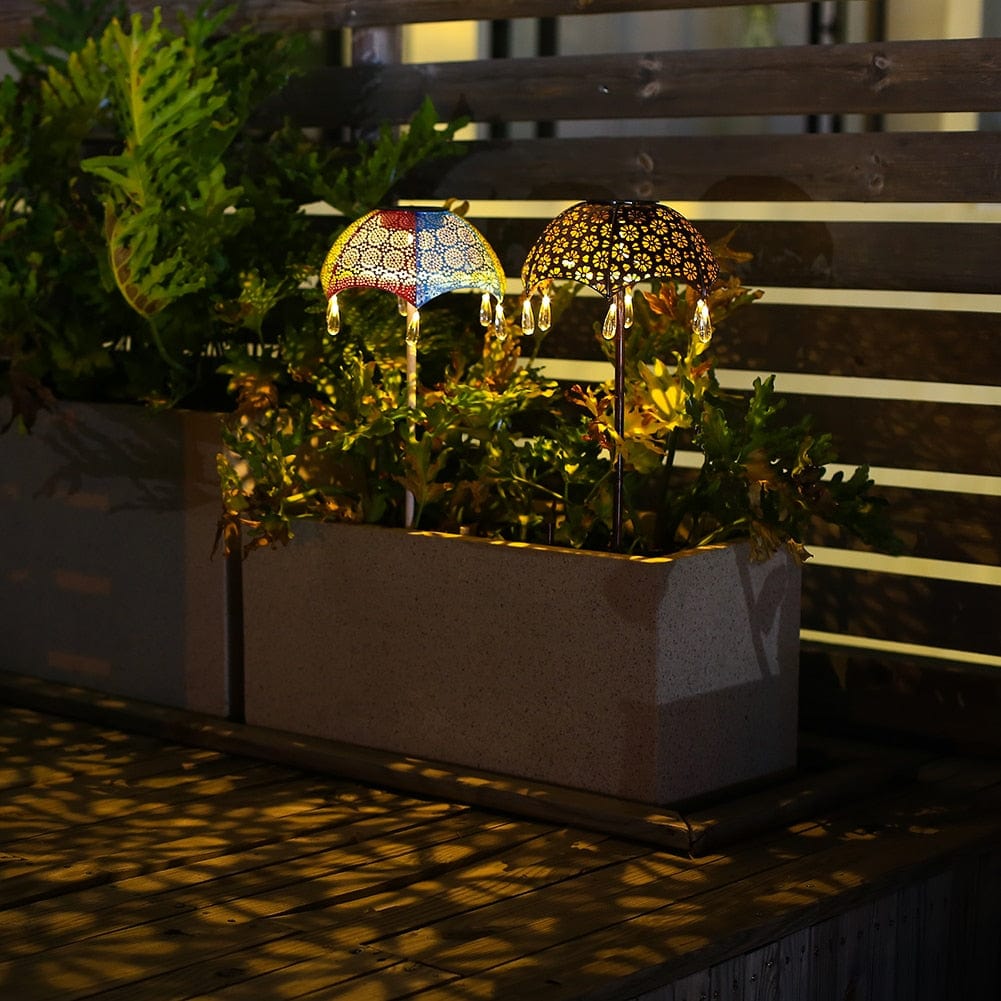 Decorative Solar Garden Lamps in Umbrella Style with Warm White Light (Set of 2)