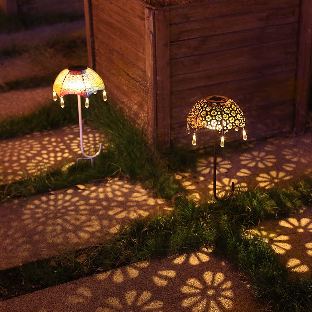 Decorative Solar Garden Lamps in Umbrella Style with Warm White Light (Set of 2)