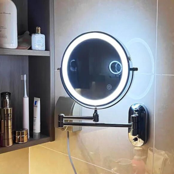 Rechargeable Black LED Makeup Mirror – Magnifying and Compact