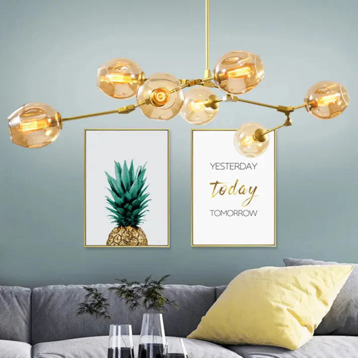 Modern Satellite-Shape Chandelier | Blown Glass Shades Ceiling Light Fixture