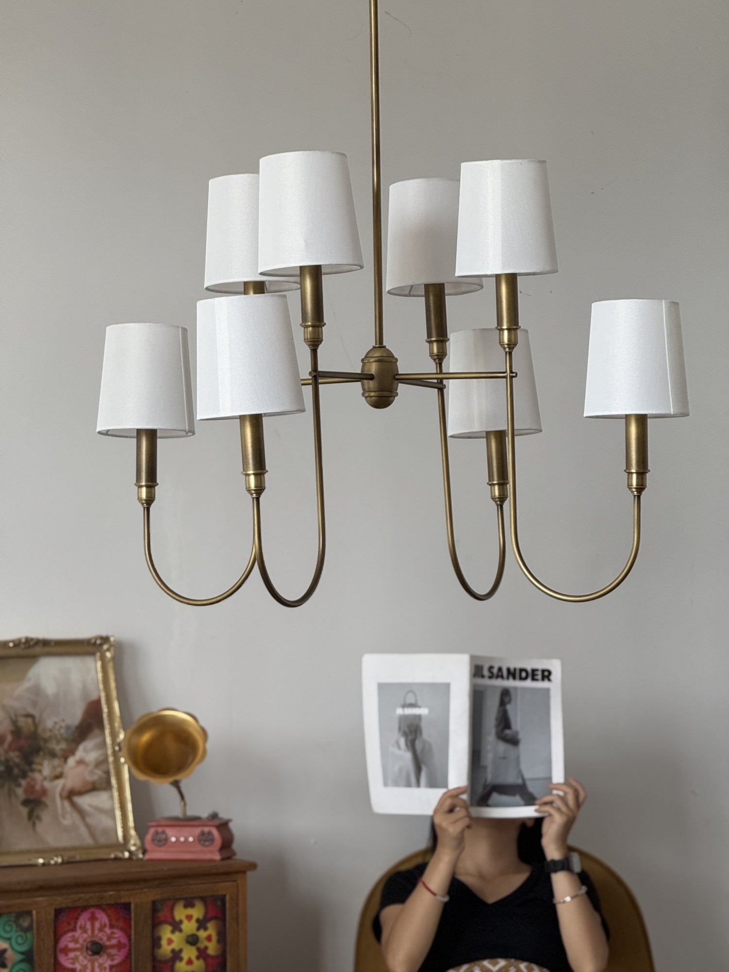 Rod Iron Chandelier with Fabric Shade – Traditional Pendant Lamp
