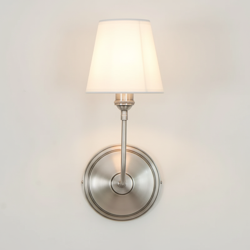 Brass Wall Sconce with Fabric Lampshade – Dual Head Lighting