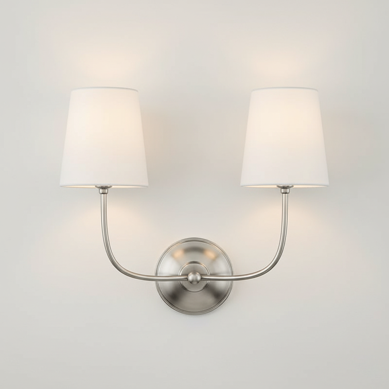 Brass Wall Sconce with Fabric Lampshade – Dual Head Lighting