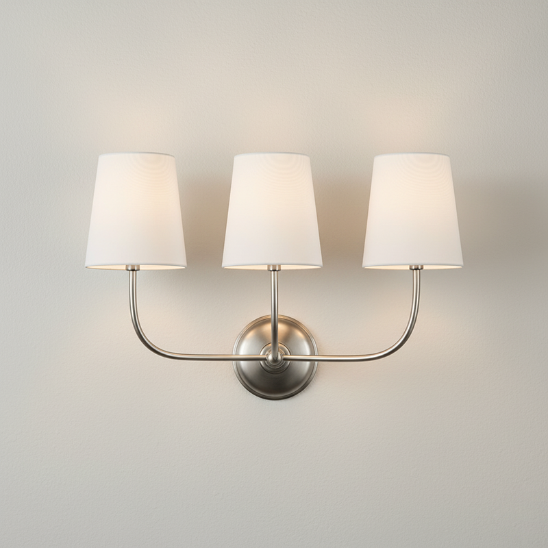 Brass Wall Sconce with Fabric Lampshade – Dual Head Lighting