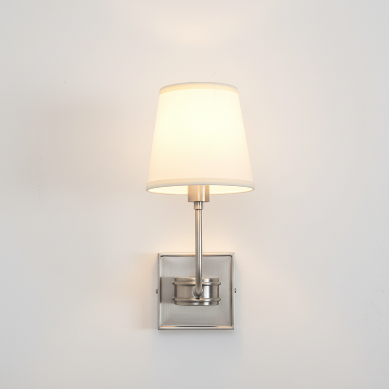 Brass Wall Sconce with Fabric Lampshade – Dual Head Lighting