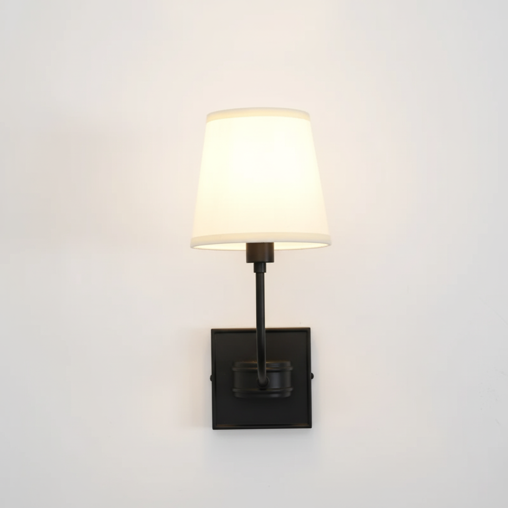 Brass Wall Sconce with Fabric Lampshade – Dual Head Lighting