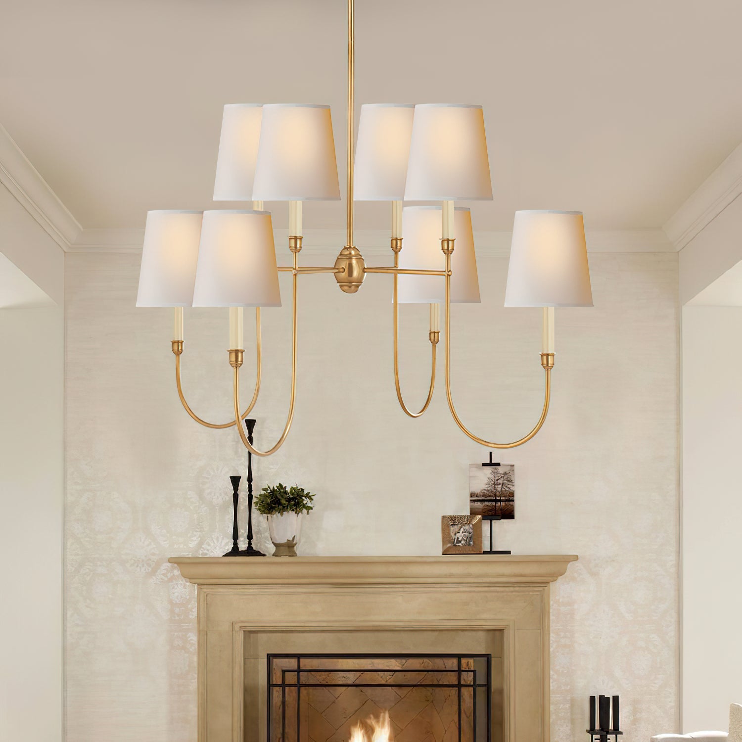 Rod Iron Chandelier with Fabric Shade – Traditional Pendant Lamp