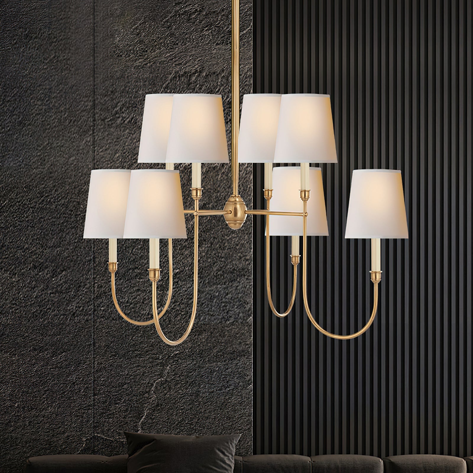 Rod Iron Chandelier with Fabric Shade – Traditional Pendant Lamp