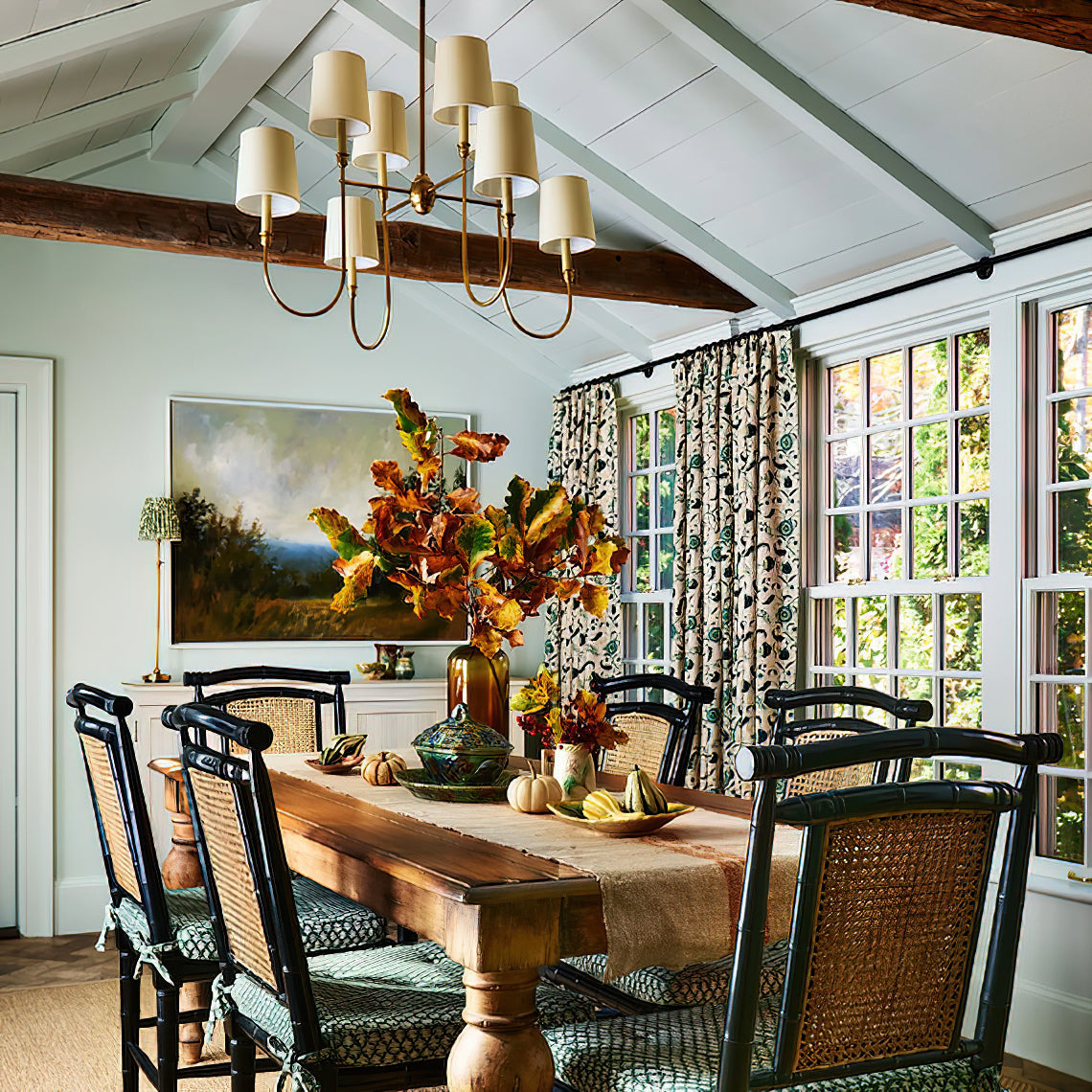 Rod Iron Chandelier with Fabric Shade – Traditional Pendant Lamp