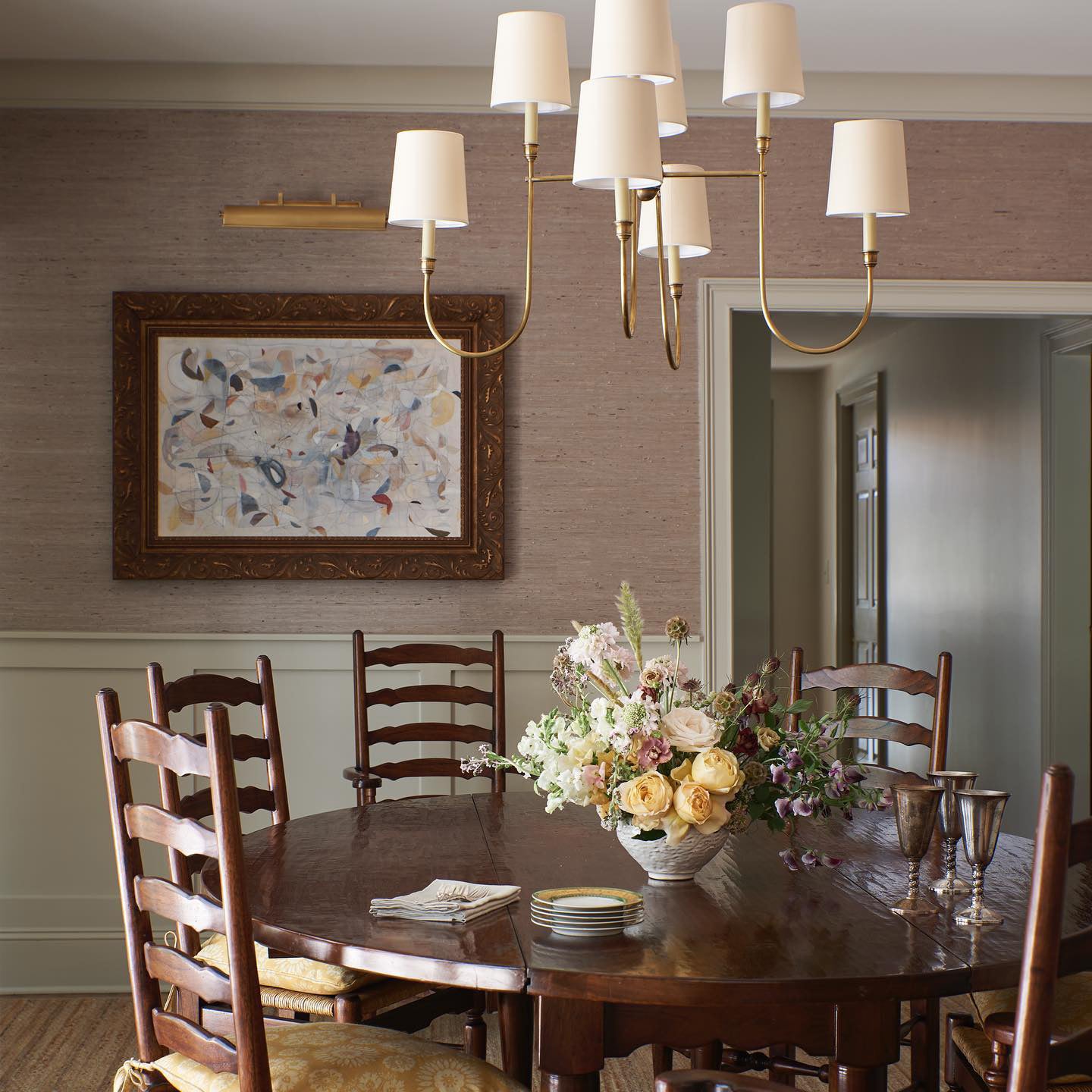 Rod Iron Chandelier with Fabric Shade – Traditional Pendant Lamp
