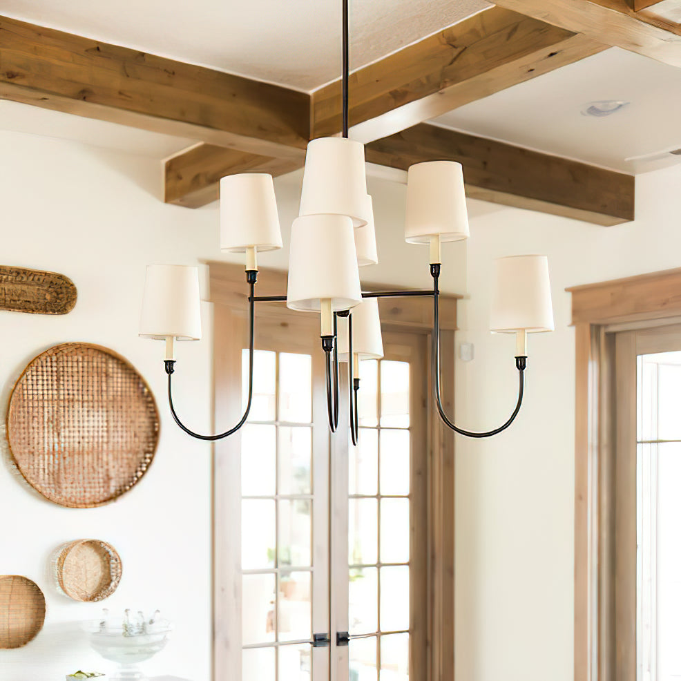 Rod Iron Chandelier with Fabric Shade – Traditional Pendant Lamp