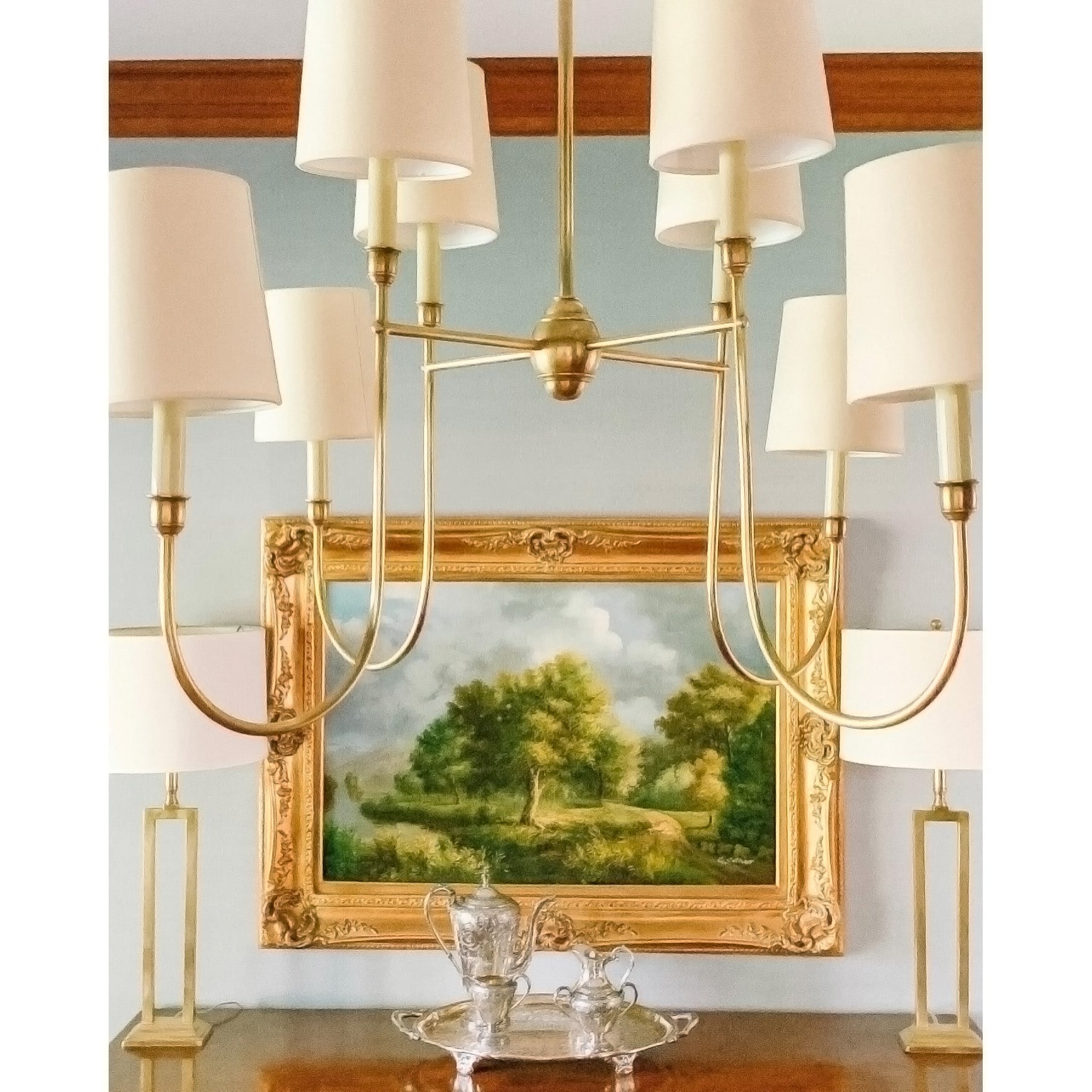 Rod Iron Chandelier with Fabric Shade – Traditional Pendant Lamp