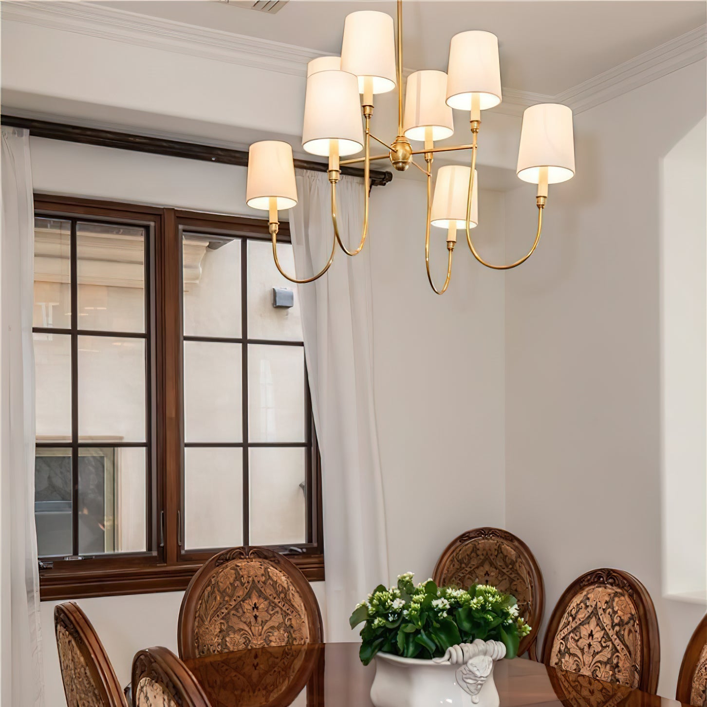 Rod Iron Chandelier with Fabric Shade – Traditional Pendant Lamp