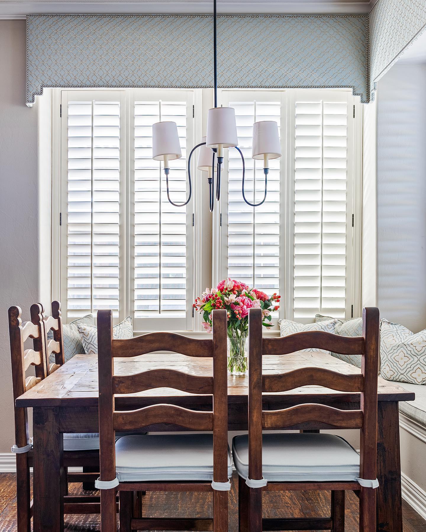 Rod Iron Chandelier with Fabric Shade – Traditional Pendant Lamp