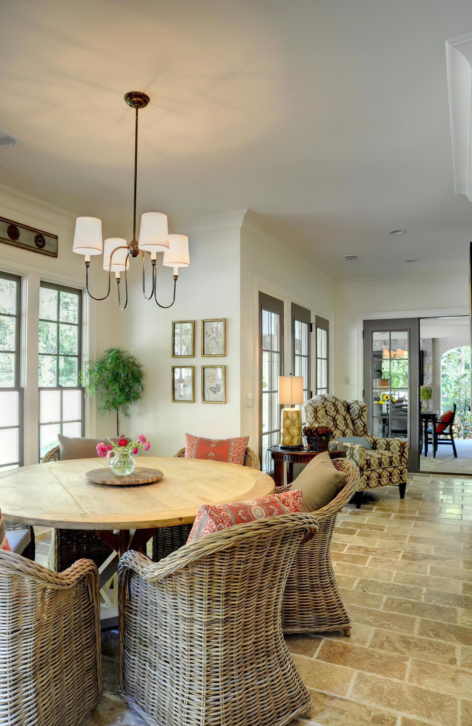 Rod Iron Chandelier with Fabric Shade – Traditional Pendant Lamp