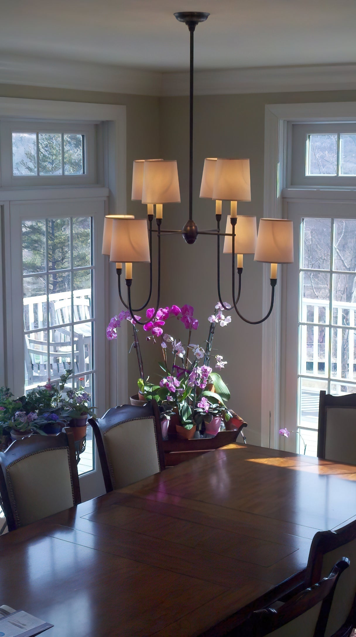 Rod Iron Chandelier with Fabric Shade – Traditional Pendant Lamp