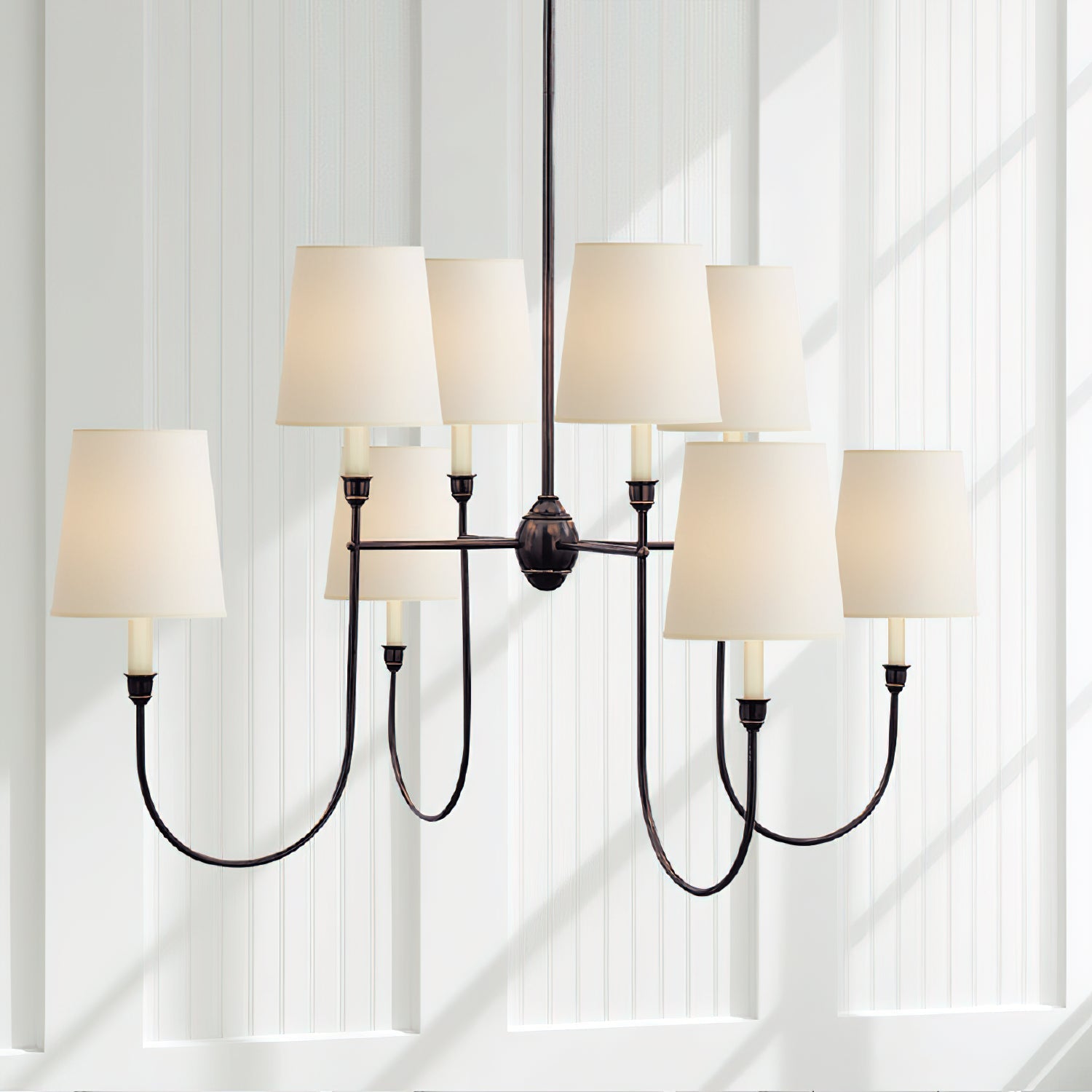 Rod Iron Chandelier with Fabric Shade – Traditional Pendant Lamp