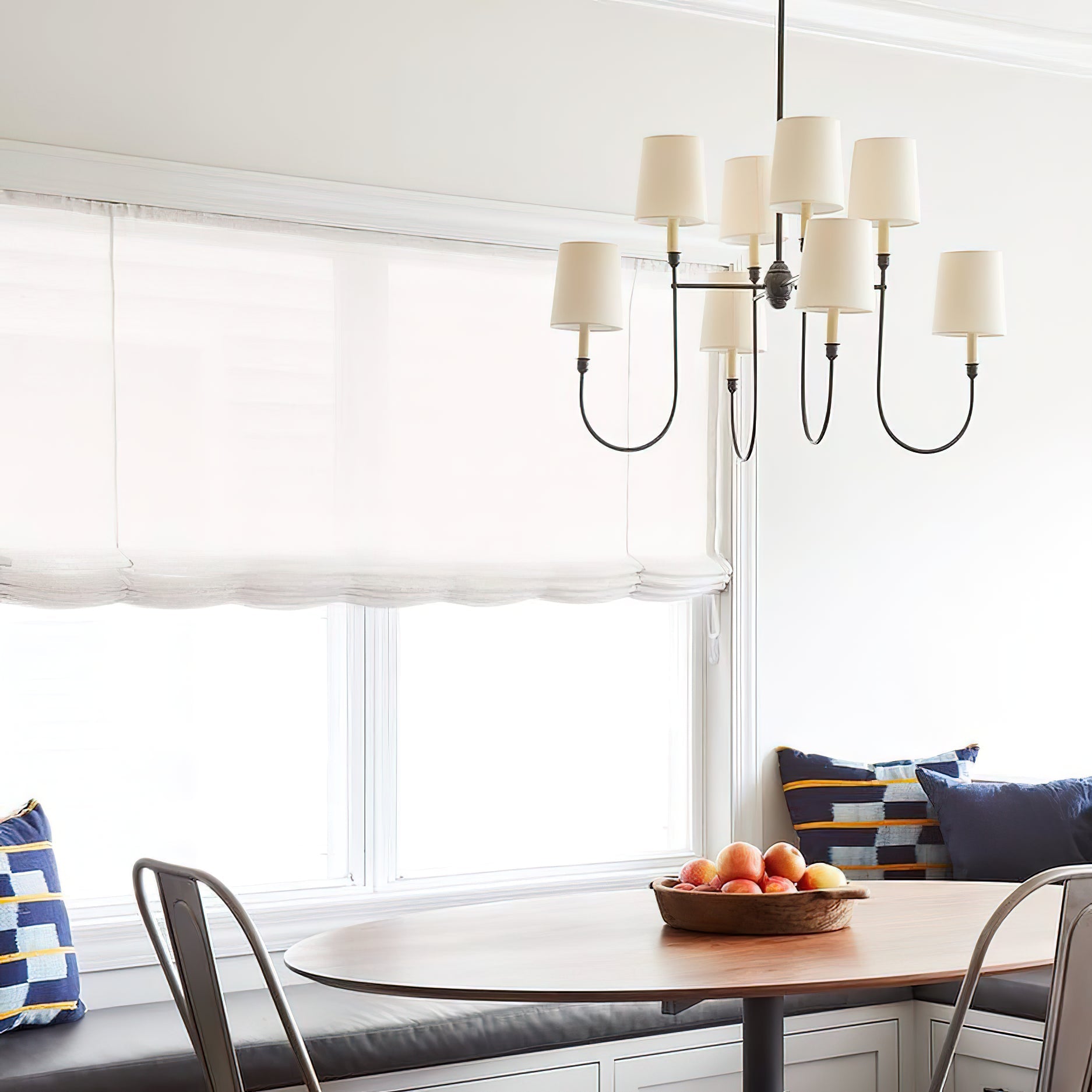 Rod Iron Chandelier with Fabric Shade – Traditional Pendant Lamp