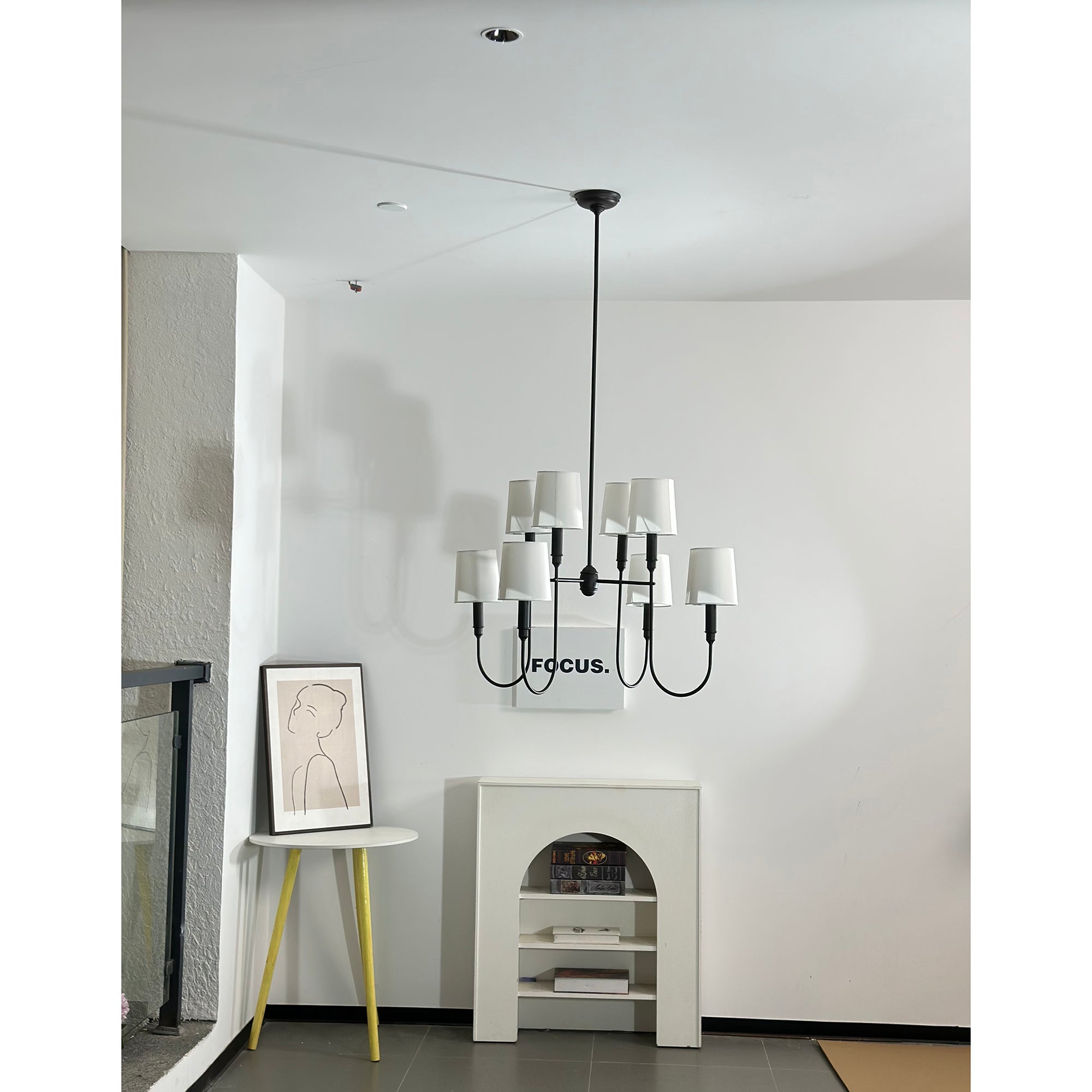 Rod Iron Chandelier with Fabric Shade – Traditional Pendant Lamp