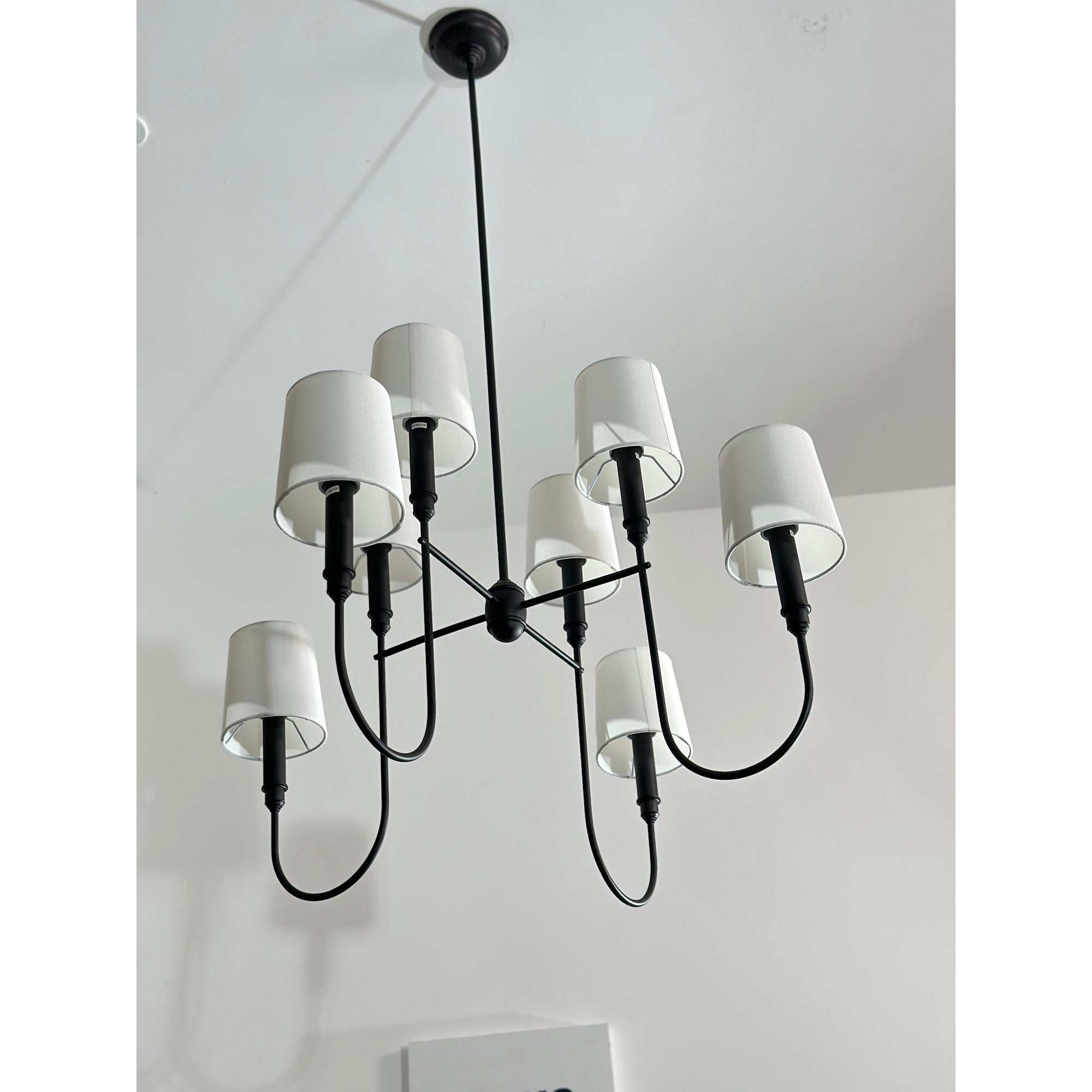 Rod Iron Chandelier with Fabric Shade – Traditional Pendant Lamp