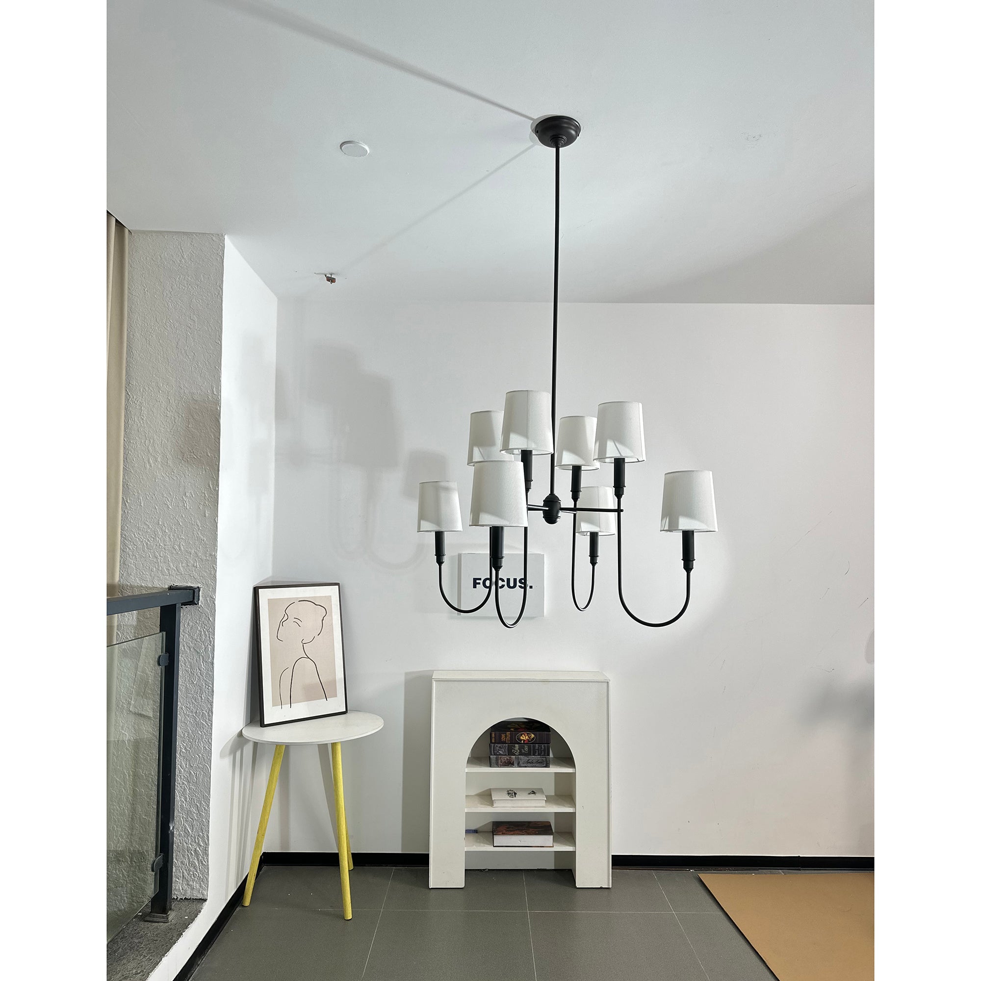 Rod Iron Chandelier with Fabric Shade – Traditional Pendant Lamp