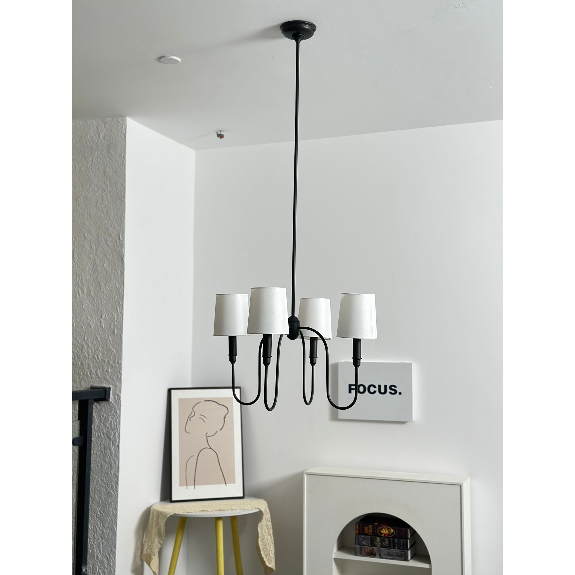 Rod Iron Chandelier with Fabric Shade – Traditional Pendant Lamp