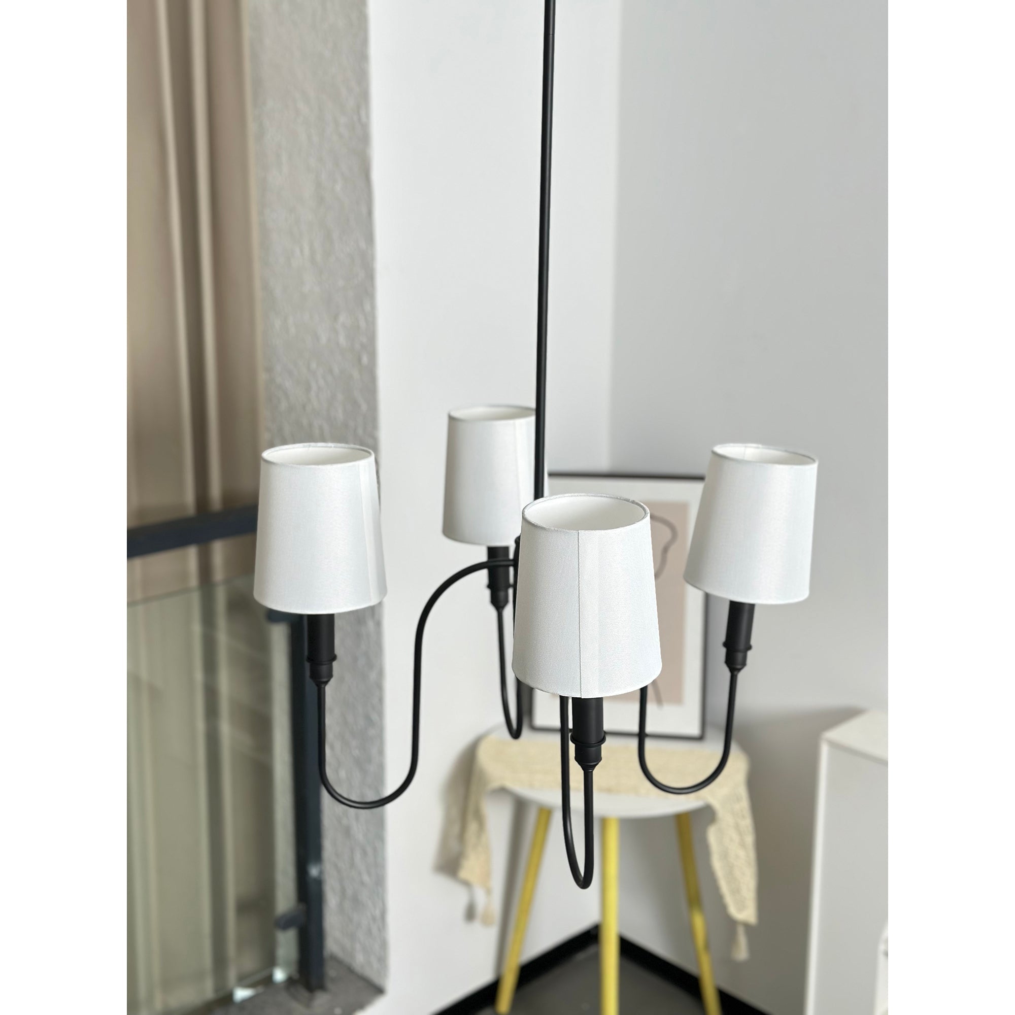Rod Iron Chandelier with Fabric Shade – Traditional Pendant Lamp