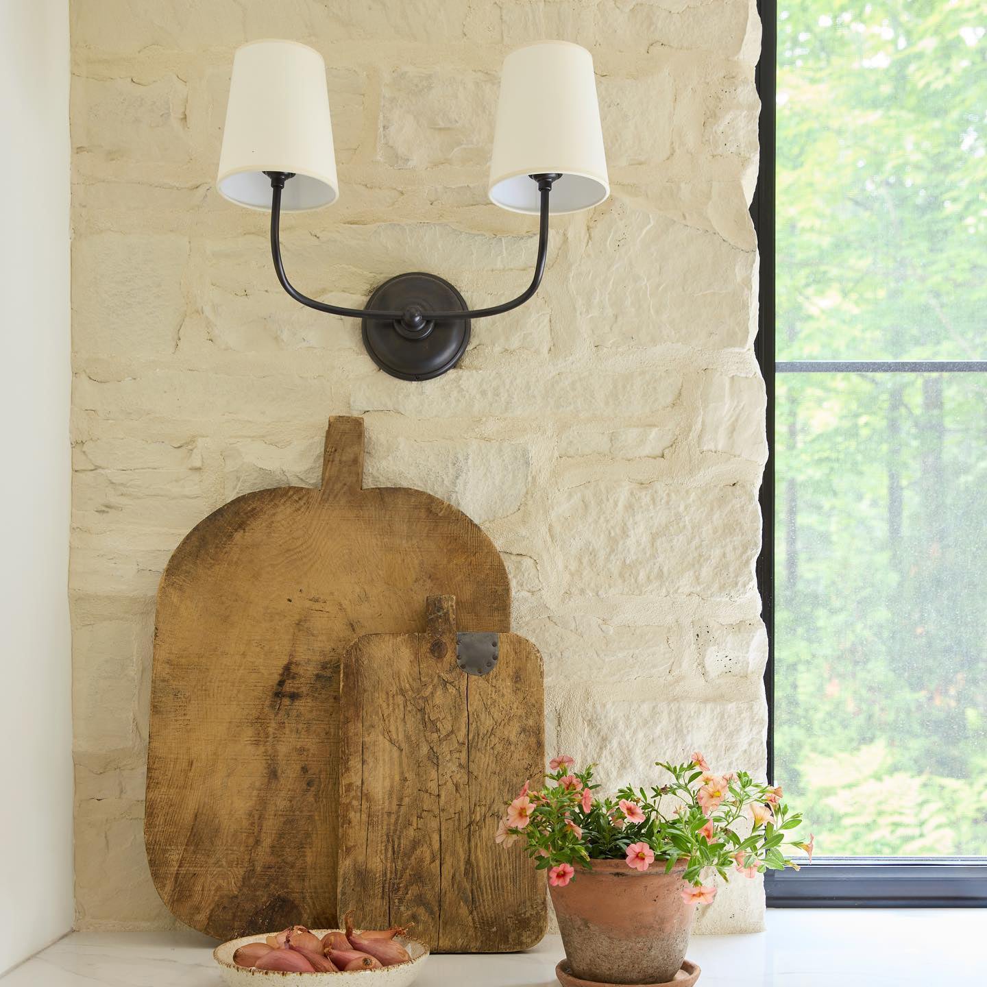Brass Wall Sconce with Fabric Lampshade – Dual Head Lighting