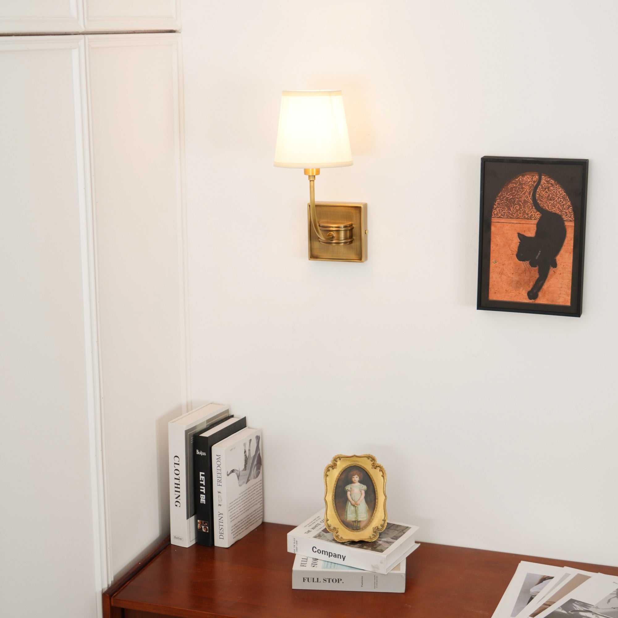 Brass Wall Sconce with Fabric Lampshade – Dual Head Lighting
