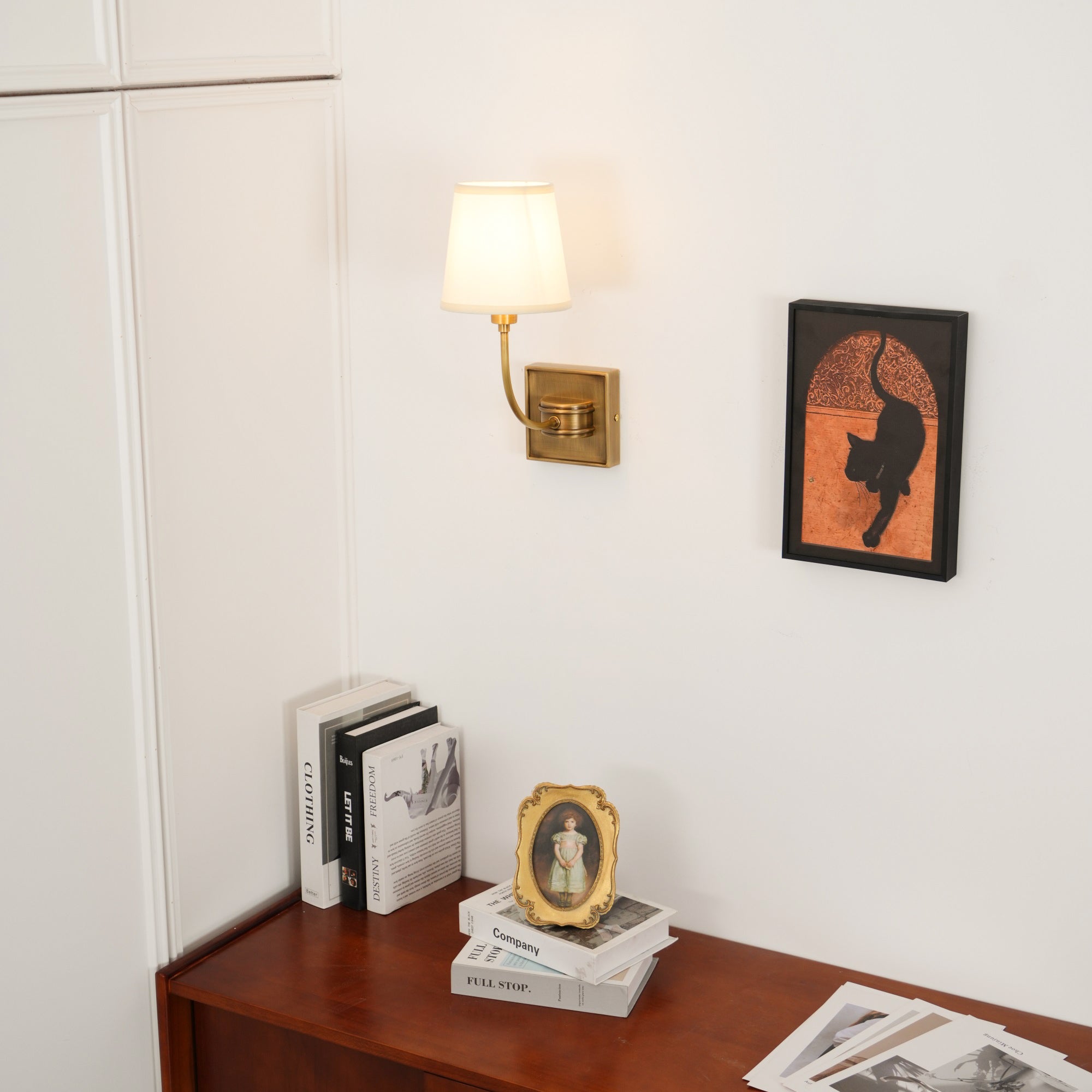 Brass Wall Sconce with Fabric Lampshade – Dual Head Lighting