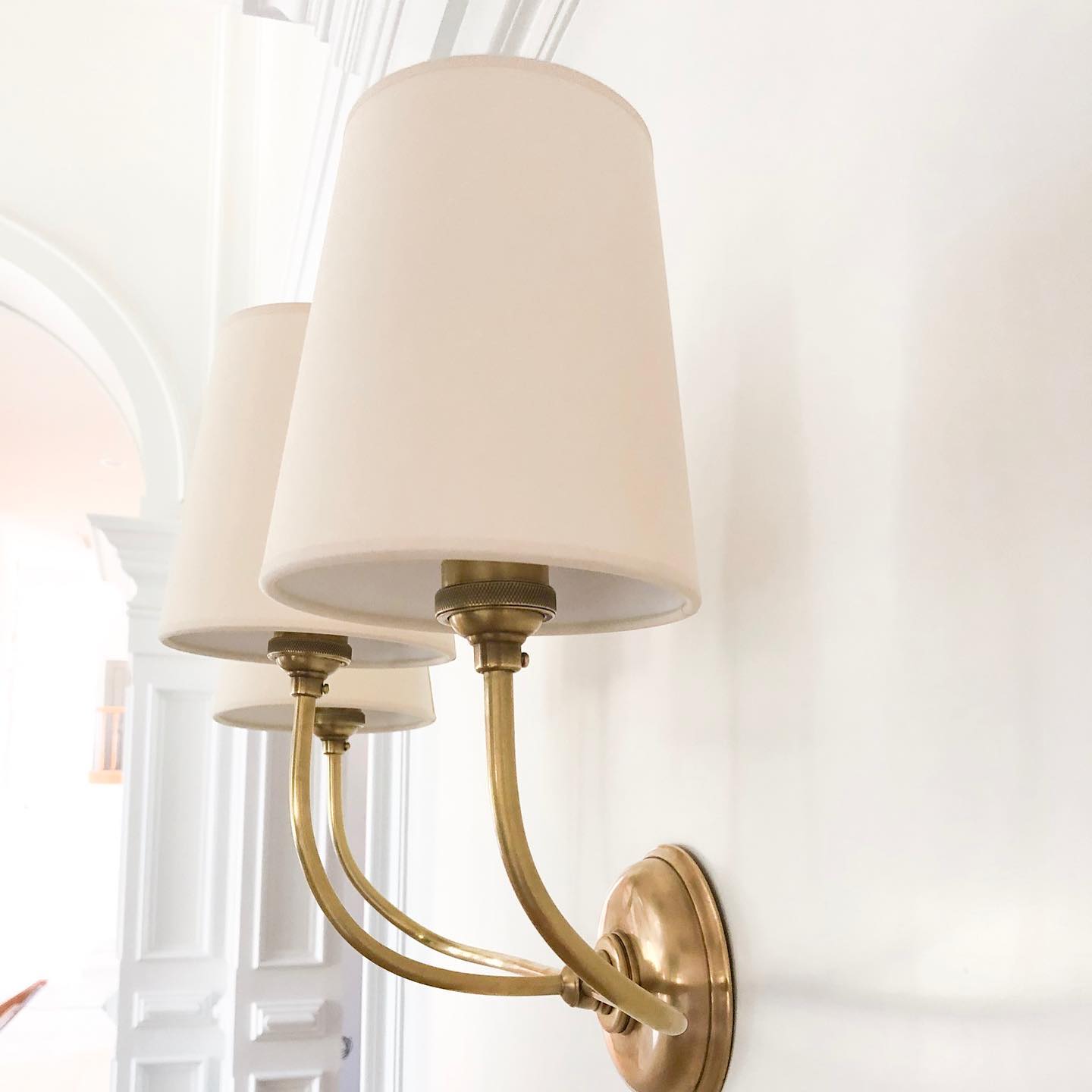 Brass Wall Sconce with Fabric Lampshade – Dual Head Lighting