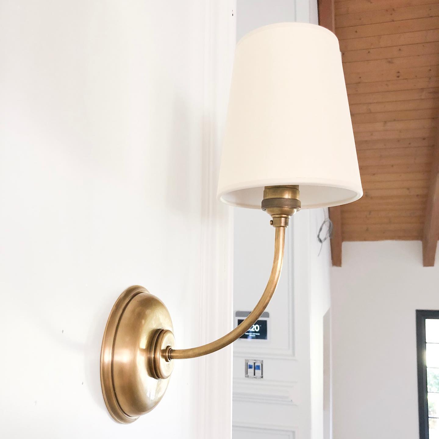 Brass Wall Sconce with Fabric Lampshade – Dual Head Lighting