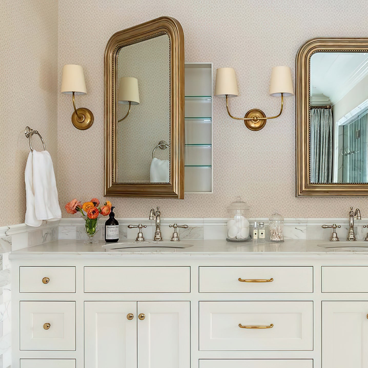 Brass Wall Sconce with Fabric Lampshade – Dual Head Lighting