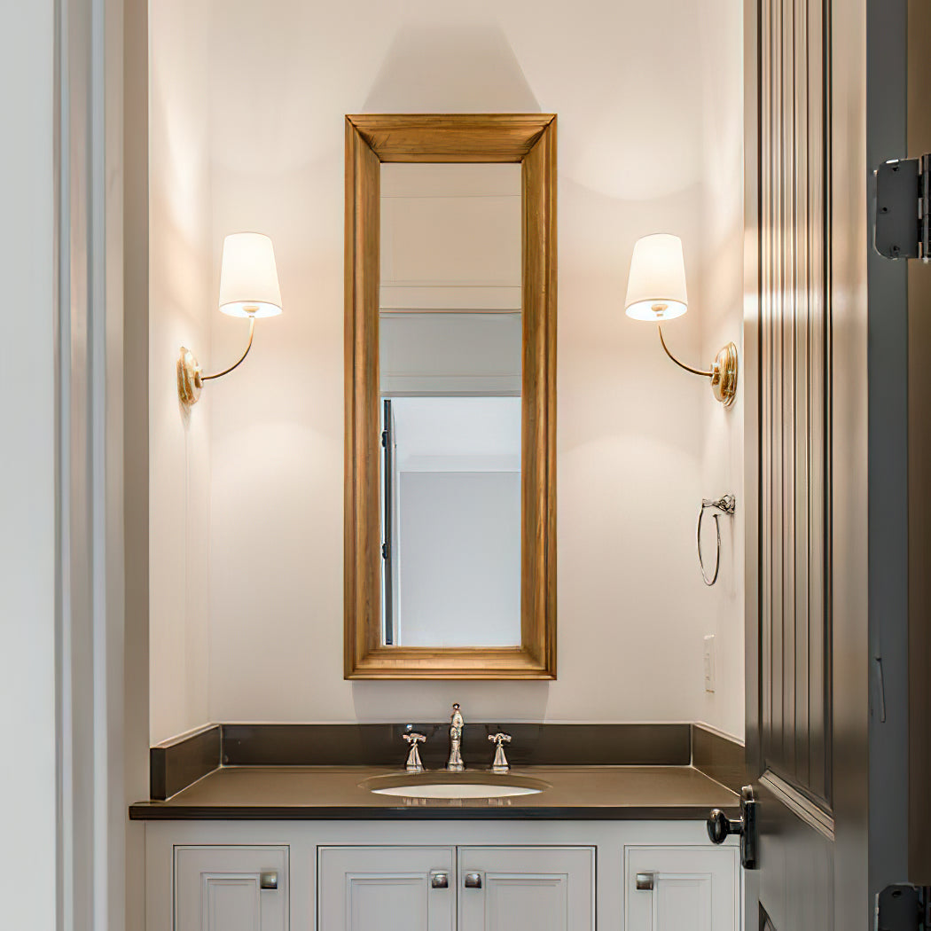 Brass Wall Sconce with Fabric Lampshade – Dual Head Lighting