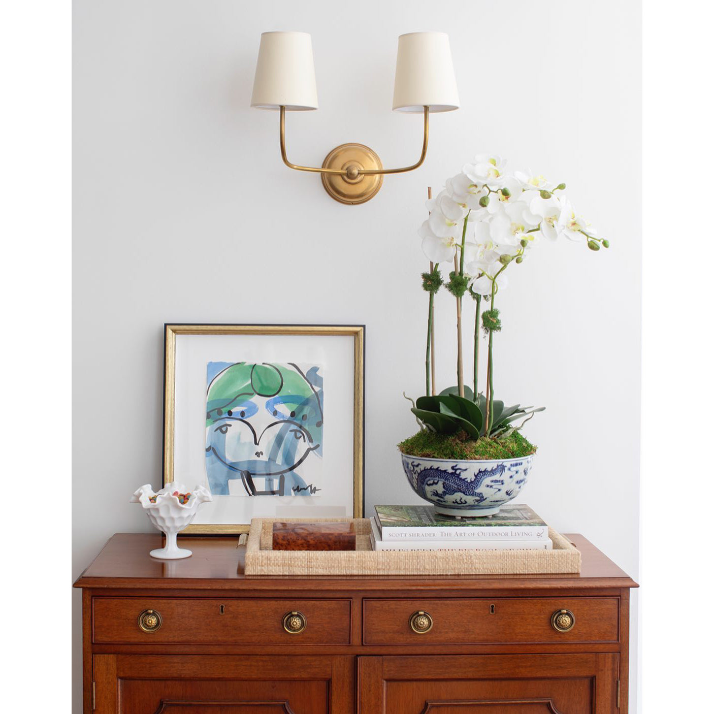 Brass Wall Sconce with Fabric Lampshade – Dual Head Lighting
