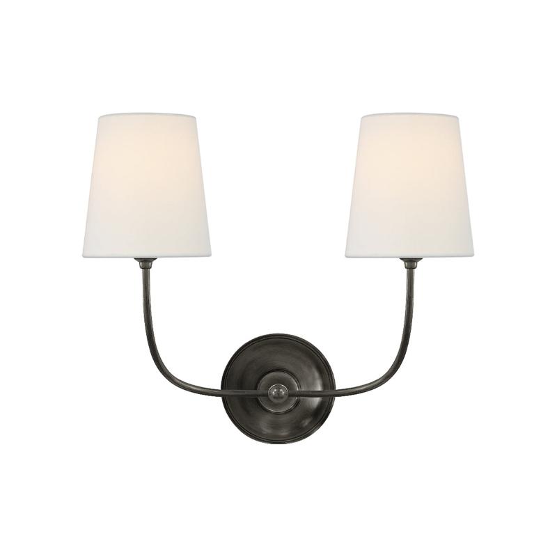 Brass Wall Sconce with Fabric Lampshade – Dual Head Lighting